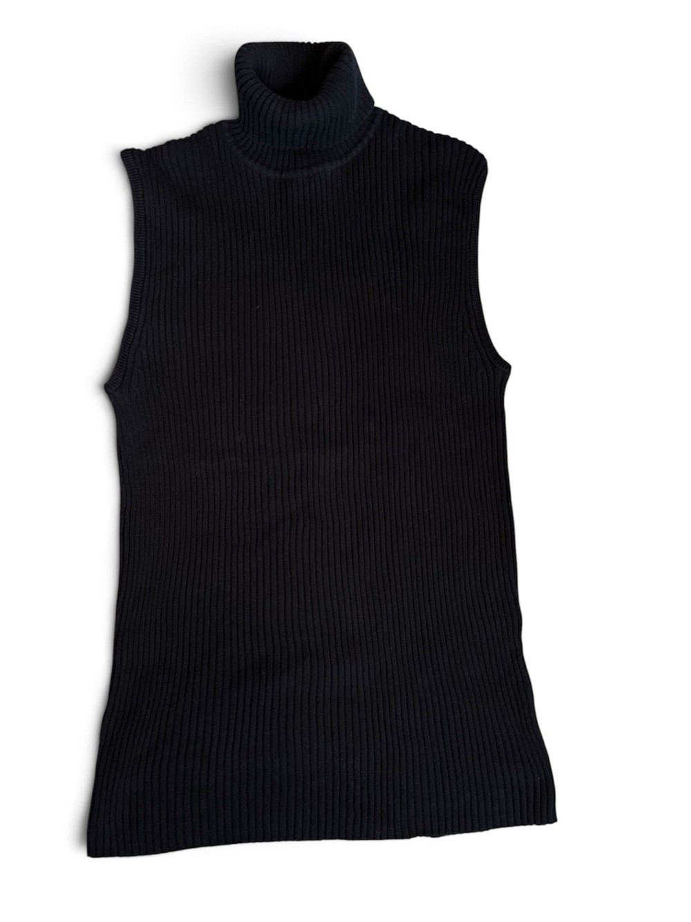 Preswick & Moore Black Sleeveless Turtleneck Ribbed Knit Sweater